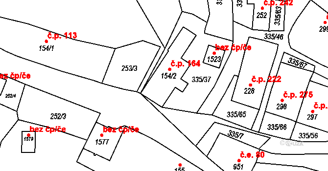 Vranov nad Dyjí 164 na parcele st. 154/2 v KÚ Vranov nad Dyjí, Katastrální mapa