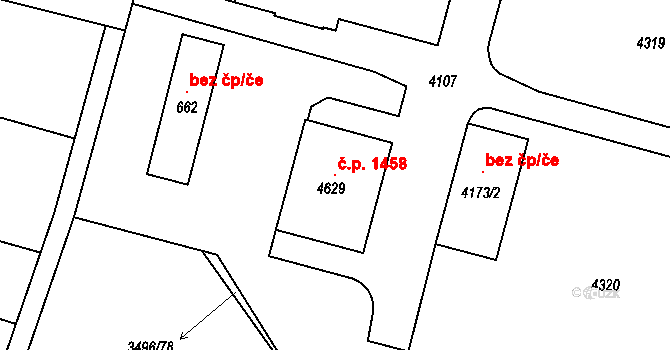Kyjov 1458 na parcele st. 4629 v KÚ Kyjov, Katastrální mapa