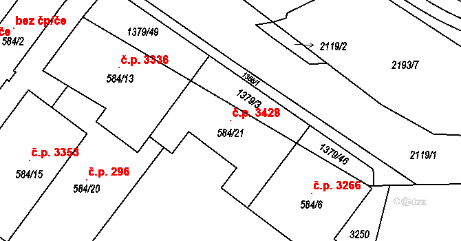 Šumperk 3428 na parcele st. 584/21 v KÚ Šumperk, Katastrální mapa