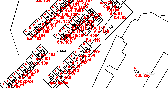 Staré Hory 169, Jihlava na parcele st. 463 v KÚ Staré Hory, Katastrální mapa