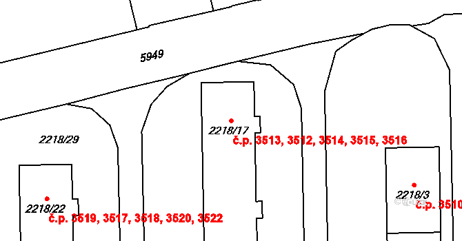 Jihlava 3512,3513,3514,3515, na parcele st. 2218/17 v KÚ Jihlava, Katastrální mapa