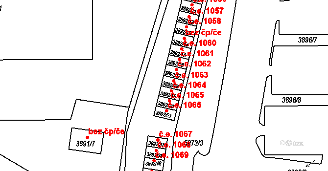 Jihlava 1063 na parcele st. 3892/18 v KÚ Jihlava, Katastrální mapa