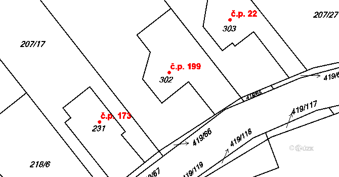 Horní Datyně 199, Vratimov na parcele st. 302 v KÚ Horní Datyně, Katastrální mapa