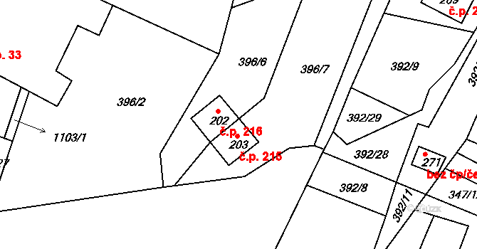 Klení 216, Benešov nad Černou na parcele st. 202 v KÚ Klení, Katastrální mapa