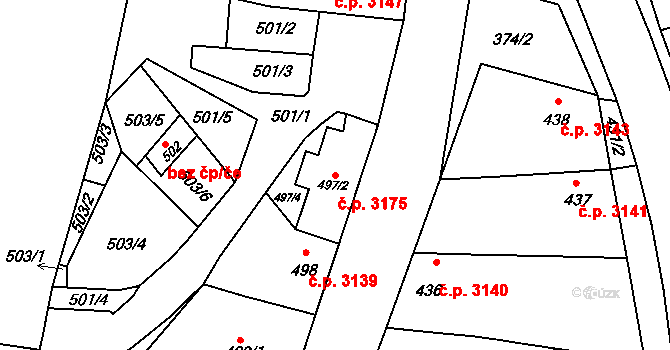 Boršov 3175, Kyjov na parcele st. 497/2 v KÚ Boršov u Kyjova, Katastrální mapa