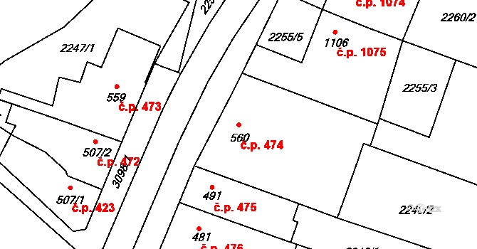 Kyjov 474 na parcele st. 560 v KÚ Kyjov, Katastrální mapa