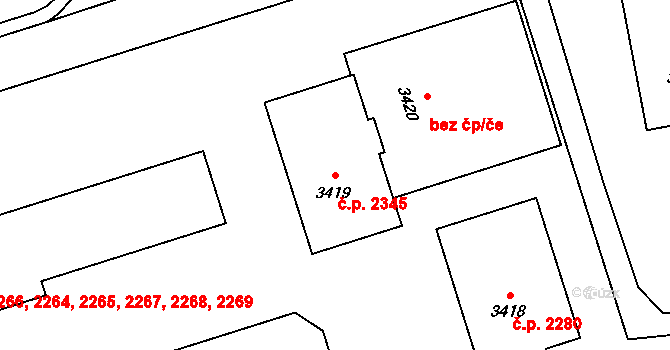 Kročehlavy 2345, Kladno na parcele st. 3419 v KÚ Kročehlavy, Katastrální mapa
