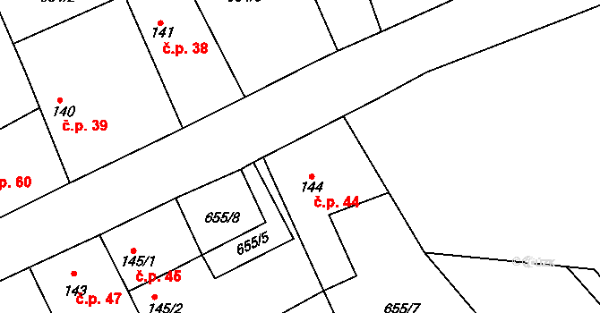 Žernovka 44, Mukařov na parcele st. 144 v KÚ Žernovka, Katastrální mapa