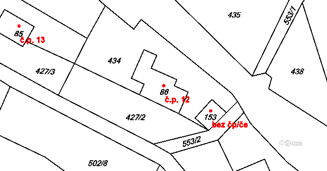 Horní Sedlo 12, Hrádek nad Nisou na parcele st. 86 v KÚ Dolní Sedlo, Katastrální mapa