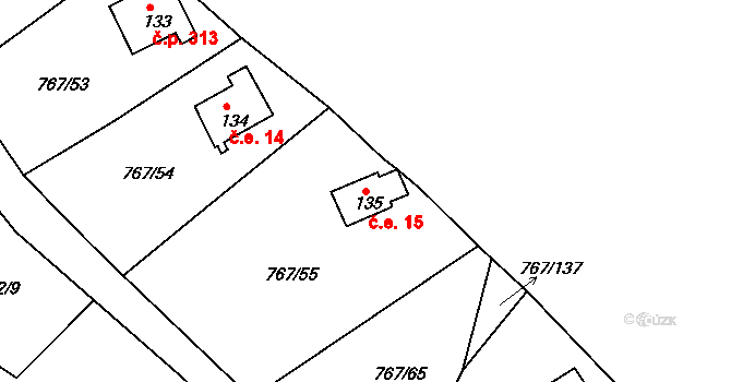 Mukov 15, Hrobčice na parcele st. 135 v KÚ Mukov, Katastrální mapa
