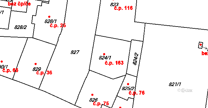 Děčín IV-Podmokly 163, Děčín na parcele st. 824/1 v KÚ Podmokly, Katastrální mapa
