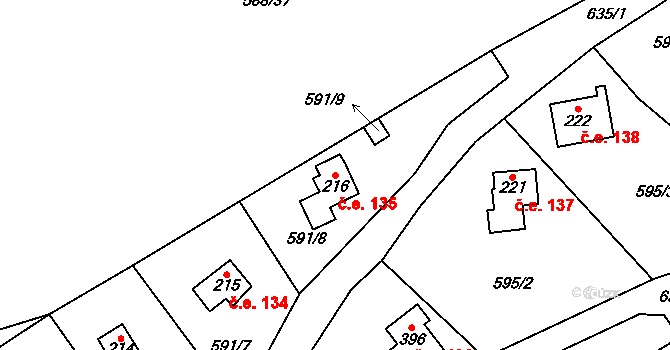 Stradonice 135, Nižbor na parcele st. 216 v KÚ Stradonice u Nižboru, Katastrální mapa