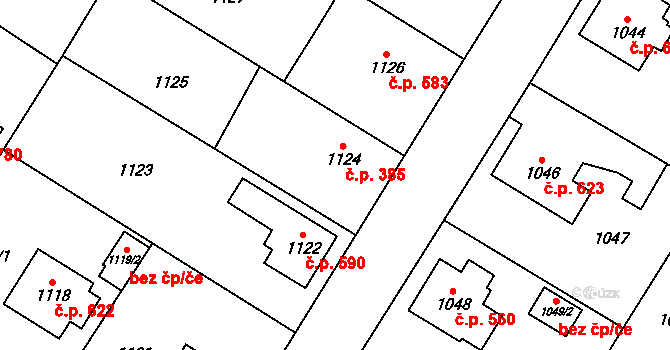 Kosmonosy 385 na parcele st. 1124 v KÚ Kosmonosy, Katastrální mapa