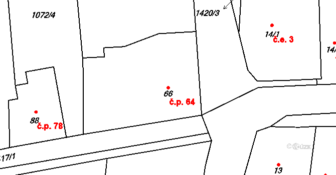 Cebiv 64 na parcele st. 66 v KÚ Cebiv, Katastrální mapa