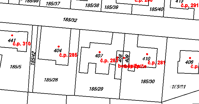 Kladruby 283 na parcele st. 407 v KÚ Kladruby u Stříbra, Katastrální mapa