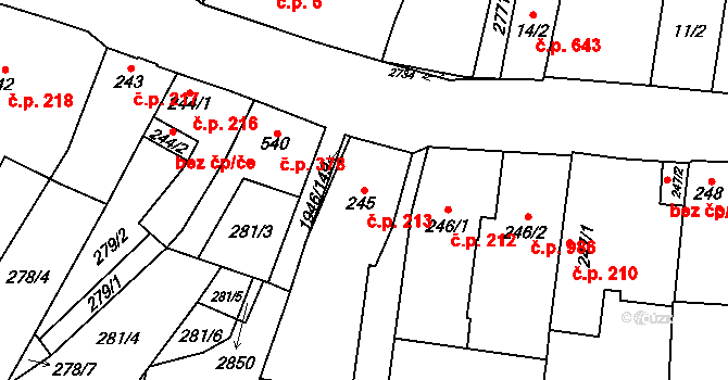 Třebechovice pod Orebem 213 na parcele st. 245/1 v KÚ Třebechovice pod Orebem, Katastrální mapa