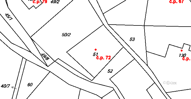 Chotovice 72 na parcele st. 51 v KÚ Chotovice u Nového Boru, Katastrální mapa