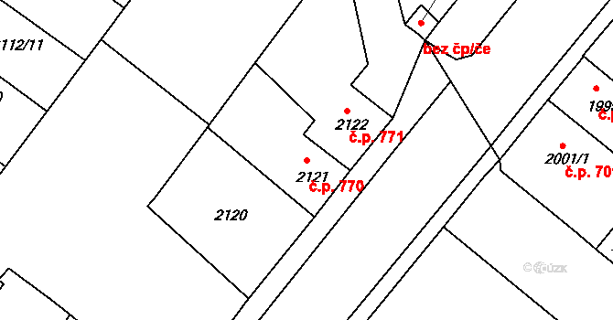 Roudnice nad Labem 770 na parcele st. 2121 v KÚ Roudnice nad Labem, Katastrální mapa