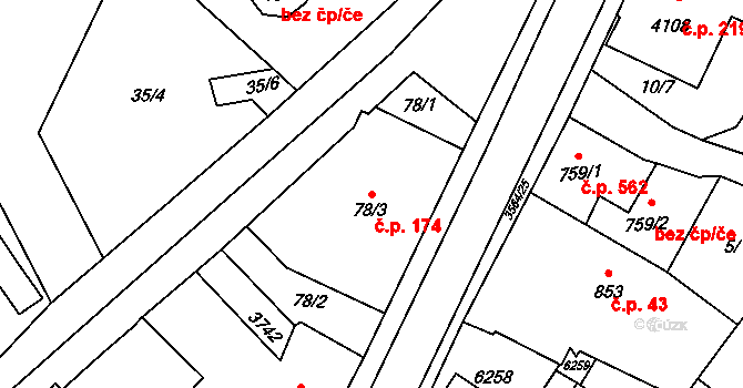 Rožnov pod Radhoštěm 174 na parcele st. 78/3 v KÚ Rožnov pod Radhoštěm, Katastrální mapa