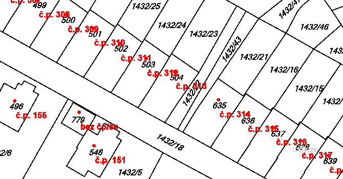 Borová 313 na parcele st. 504 v KÚ Borová u Poličky, Katastrální mapa