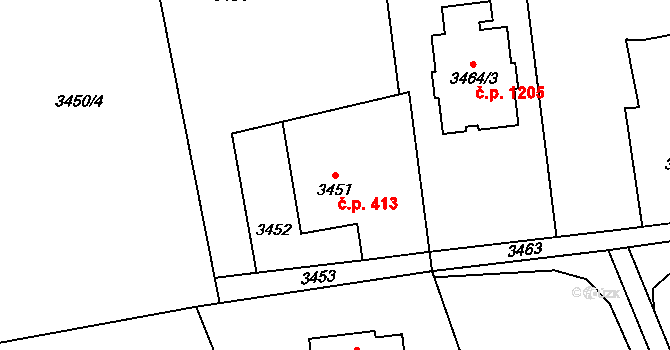 Dolní Lutyně 413 na parcele st. 3451 v KÚ Dolní Lutyně, Katastrální mapa