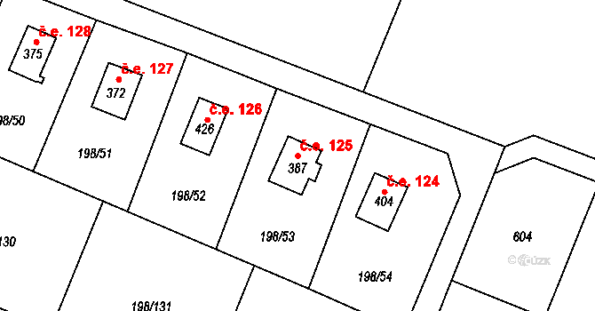 Kozlany 125 na parcele st. 387 v KÚ Kozlany, Katastrální mapa