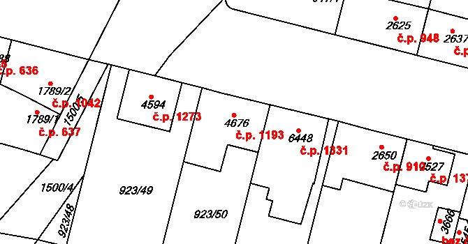 Horka-Domky 1193, Třebíč na parcele st. 4676 v KÚ Třebíč, Katastrální mapa
