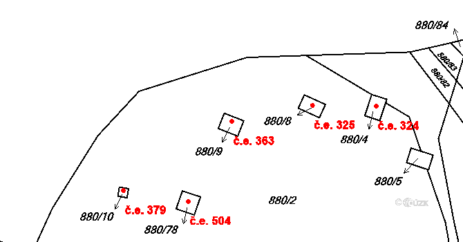 Obřany 363, Brno na parcele st. 880/9 v KÚ Obřany, Katastrální mapa