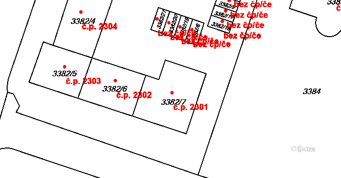 Teplice 2301 na parcele st. 3382/7 v KÚ Teplice, Katastrální mapa
