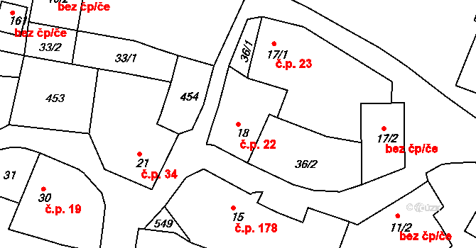 Borek 22, Rokycany na parcele st. 18 v KÚ Borek u Rokycan, Katastrální mapa