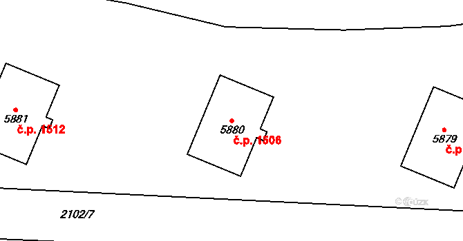 Cheb 1506 na parcele st. 5880 v KÚ Cheb, Katastrální mapa
