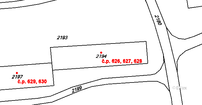 Chodov 626,627,628 na parcele st. 2194 v KÚ Dolní Chodov, Katastrální mapa