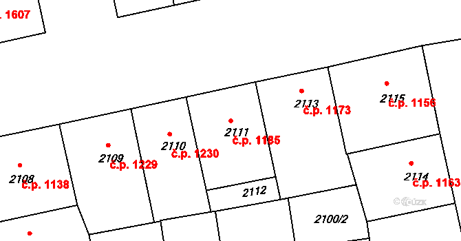 Žižkov 1185, Praha na parcele st. 2111 v KÚ Žižkov, Katastrální mapa