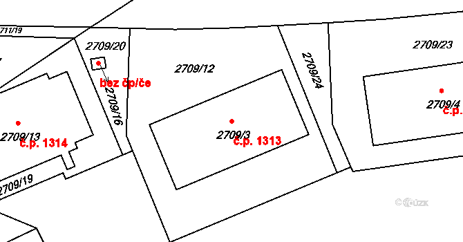 Braník 1313, Praha na parcele st. 2709/3 v KÚ Braník, Katastrální mapa