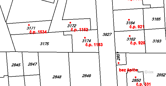 Modřany 1183, Praha na parcele st. 3174 v KÚ Modřany, Katastrální mapa