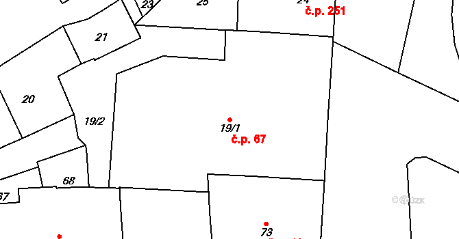 Vršovice 67, Praha 11 na parcele st. 19/1 v KÚ Vršovice, Katastrální mapa