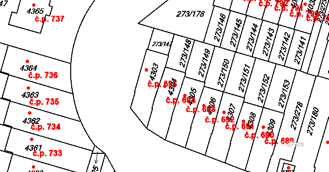 Střední Předměstí 694, Trutnov na parcele st. 4304 v KÚ Trutnov, Katastrální mapa