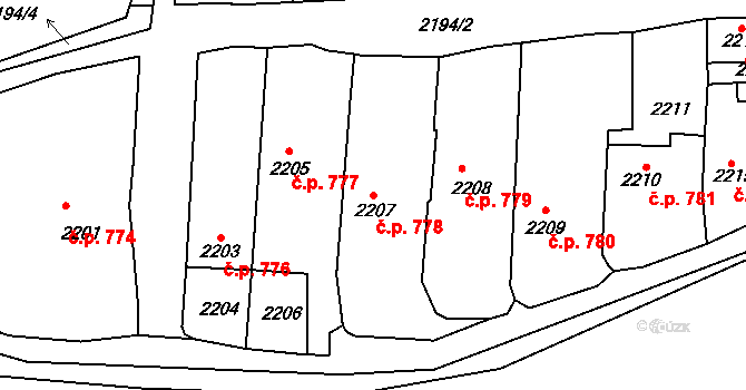 Sedlčany 778 na parcele st. 2207 v KÚ Sedlčany, Katastrální mapa