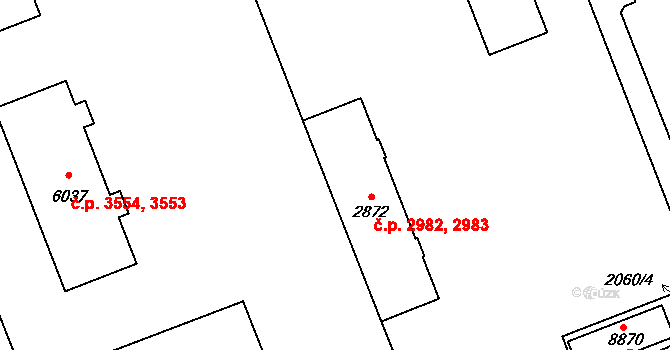 Hodonín 2982,2983 na parcele st. 2872 v KÚ Hodonín, Katastrální mapa