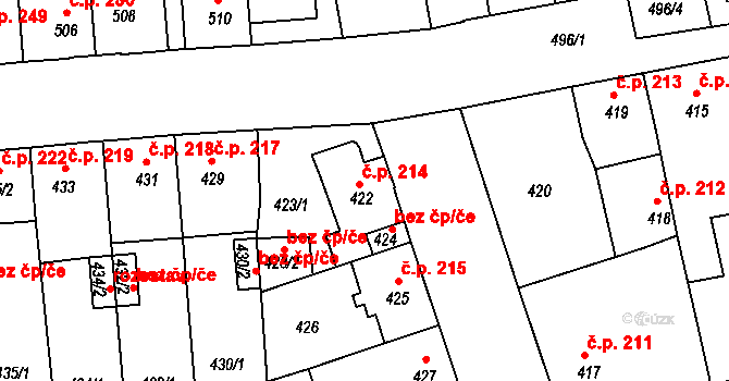 České Budějovice 2 214, České Budějovice na parcele st. 422 v KÚ České Budějovice 2, Katastrální mapa