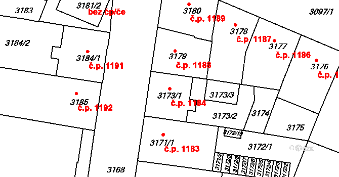 České Budějovice 3 1184, České Budějovice na parcele st. 3173/1 v KÚ České Budějovice 3, Katastrální mapa