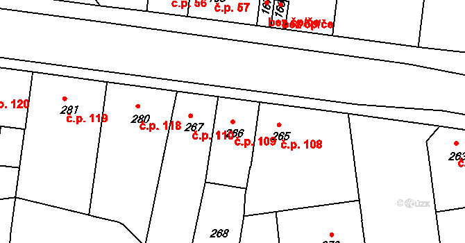 České Budějovice 5 109, České Budějovice na parcele st. 266 v KÚ České Budějovice 5, Katastrální mapa