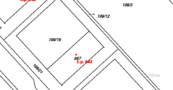 Sezimovo Ústí 643 na parcele st. 897 v KÚ Sezimovo Ústí, Katastrální mapa