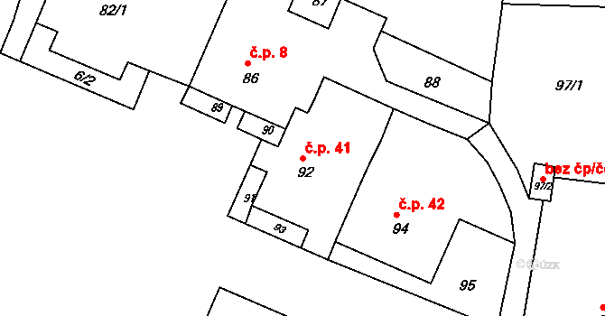 Červený Hrádek 41, Jirkov na parcele st. 92 v KÚ Červený Hrádek u Jirkova, Katastrální mapa