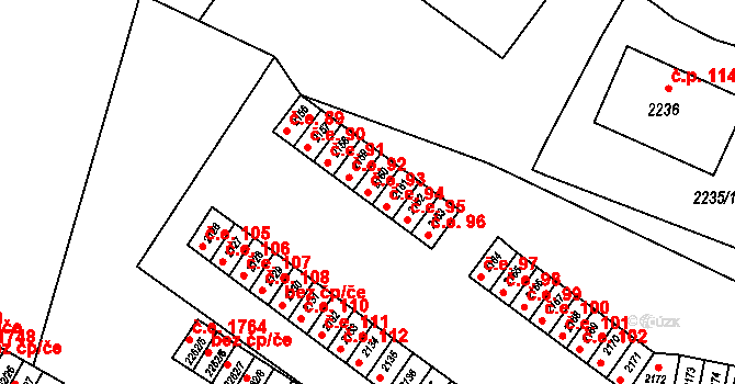 Jirkov 93 na parcele st. 2160 v KÚ Jirkov, Katastrální mapa