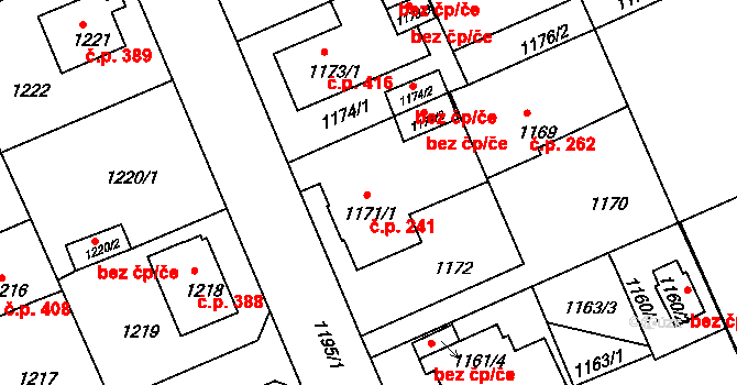 Liberec XI-Růžodol I 241, Liberec na parcele st. 1171/1 v KÚ Růžodol I, Katastrální mapa