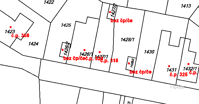 Teplické Předměstí 318, Bílina na parcele st. 1427/1 v KÚ Bílina, Katastrální mapa