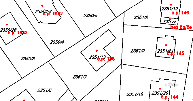 Hranice 138, Karviná na parcele st. 2351/13 v KÚ Karviná-město, Katastrální mapa