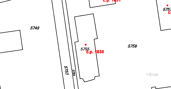 Vsetín 1830 na parcele st. 5755 v KÚ Vsetín, Katastrální mapa