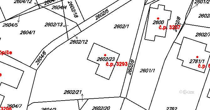 Kladno 3293 na parcele st. 2602/23 v KÚ Kladno, Katastrální mapa